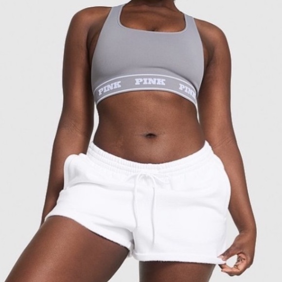 PINK Relaxed-Fit White Fleece Shorts Women Size Large - Picture 1 of 9